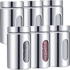 6 Pack Kitchen Canisters Set Airtight Coffee Sugar Tea Candy Storage Jars with Window Glass Stainless Steel Containers with Lids for Flour Cookies Spices Grains Kitchen Decorations(32 oz)