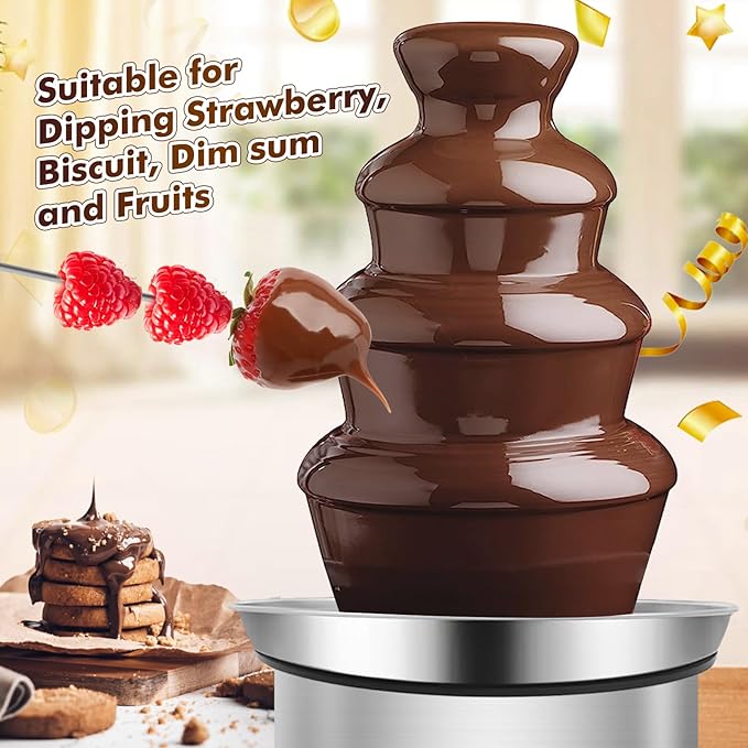 Chocolate Fountain Machine Electric Chocolate Fondue Fountain Machine Stainless Steel 4-Pound Capacity for Chocolate Candy Butter Cheese (4-Tier)