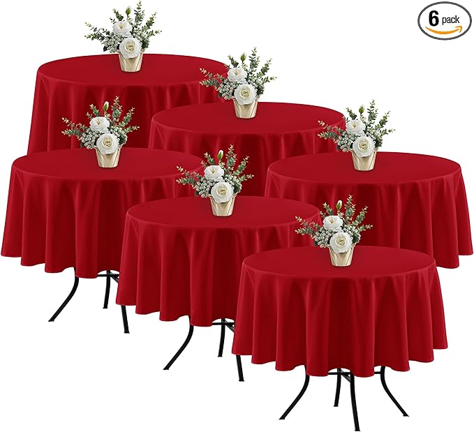 Fitable 6 Pack Red Round Table Clothes - 70 Inches in Diameter - Stain Resistant and Washable Tablecloths, Polyester Fabric Table Covers for Wedding, Party, Banquet, Gathering