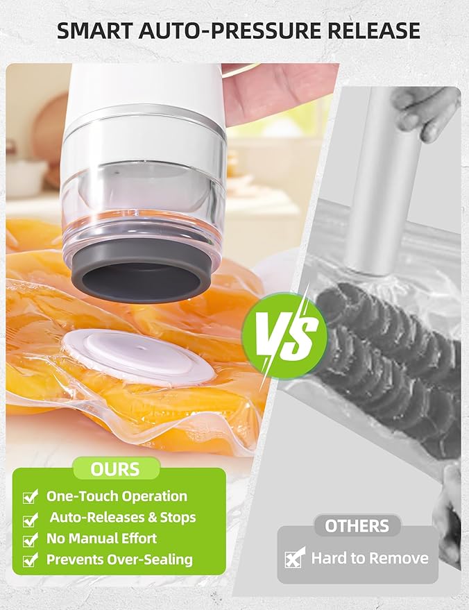 Vacuum Sealer Set (Vacuum Sealer Machine + 30 Reusable Vacuum Bags) Handheld Vacuum Sealer for Food, Portable Vacuum Sealer Machine with Auto-Stop & Detachable Filter, 5X Freshness Lock