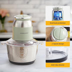 Green Food Processor,500W Electric Meat Grinder with 8 Cup Stainless Steel Bowl and 4 Sharp Blades, Food Chopper & Vegetable Chopper for home use,Meat Processor, Vegetables, Fruits and Nuts