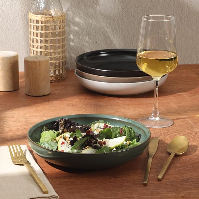 Gibson Elite Beckett 4-Piece Multi-Color 9 Inch Dinner Plate Bowl Set – Reactive Glaze Stoneware – Shallow Pasta Bowls – Wide-Rim Round Design – Microwave & Dishwasher Safe