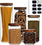 Glass Canisters With Wooden Lids Kitchen Jars for Storage,Tea,Sugar and Coffee Container Set,Set of 5 Canisters for Candy, Cookie, Rice and Spice Jars