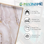 MAONAME Plastic Decorative Tray, Marbling Tray with Handles, Rectangular Coffee Table Trays, Serving Trays for Ottoman, Bathroom, Kitchen, 15.7” x 11.8”, White