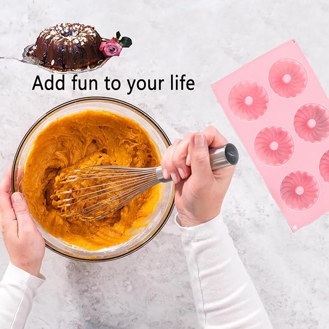 3Pcs Silicone Bundt Cake Pan, 6-Cavity Nonstick Baking Molds,Mini Jello Molds Silicone,Mini Bundt Cake Pans, Cupcake Mold for chocolate, Donut, Jelly