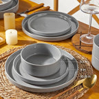 AmorArc Ceramic Dinnerware Set for 4 | Speckled Stoneware Plates and Bowls with unglazed terracotta | Scratch Resistant, Dishwasher & Microwave Safe Dishes Sets- 12-Pcs Gray