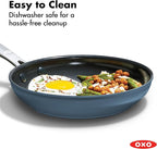 OXO Enhanced 8” Nonstick Frying Pan Skillet, Ceramic PFAS-Free Cookware, Stainless Steel Handle, Eggs & Omelets, Dishwasher & Oven Safe, Storm Blue