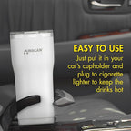 Wagan EL6102 12V Travel Car Heated Mug Portable 16oz Stainless Steel Anti-Spill Lid Slip resistant base Car Coffee Warmer Coffee Cup (White)