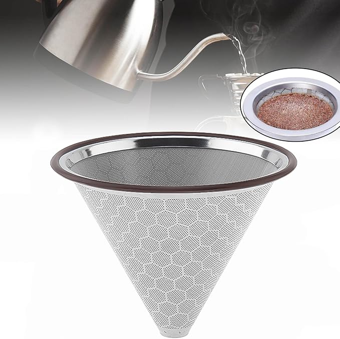 Reusable Coffee Filter, Cone Pour Over Coffee Filter Compatible with Hario V60, Chemex, Ovalware, Stainless Steel Coffee Permanent Filter, Coffee Dripper for Cuisinart Coffee Maker Filter and Brewer