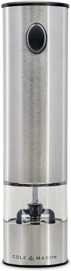 Cole & Mason Battersea Electronic Salt & Pepper Mill - One-Button Salt & Pepper Grinder - Refillable & Adjustable Salt & Pepper Shakers - Kitchen Accessories - Stainless Steel - 1 Pack