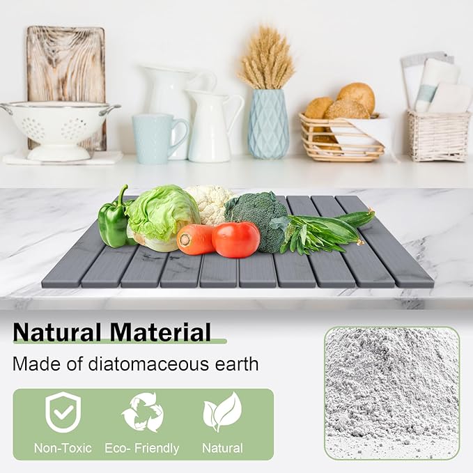 Stone Dish Drying Mat for Kitchen Counter,24"(L)×16"(W) Collapsible Fast-Drying Diatomaceous Earth Mats with Towel Sanding Tool,Versatile Stone Drying Mats for Cups Dishes Bottles