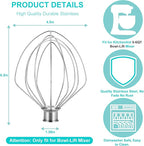 Wire Whip for KitchenAid Stand Mixer, airkitrep KN256 Stainless Steel Whisk Attachment, 6 Wire Whip Attachment Fits for Kitchen Aid 5-6 Quart Bowl-Lift Mixer, KP26, KD26, Pro 6500 Series Mixer