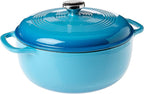 Lodge 6 Quart Enameled Cast Iron Dutch Oven with Lid – Dual Handles – Oven Safe up to 500° F or on Stovetop - Use to Marinate, Cook, Bake, Refrigerate and Serve – Cornflower Blue