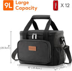 Lifewit Medium Lunch Bag Insulated Lunch Box Soft Cooler Cooling Tote for Adult Men Women, Black 12-Can (9L)