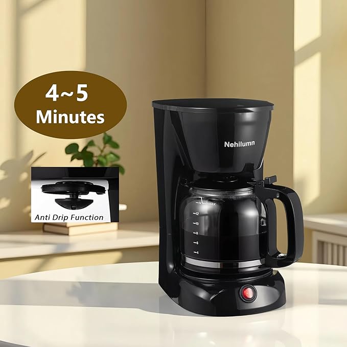 12 Cup Drip Coffee Maker Machine, Coffee Pot Machine Permanent Coffee Filter,1.8L Glass Carafe Electric Coffee Maker,950W Black