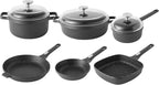 BergHOFF GEM 9Pc Non-stick Cookware Set, Best for Glass Top Cooktop and Gas Stove, Black