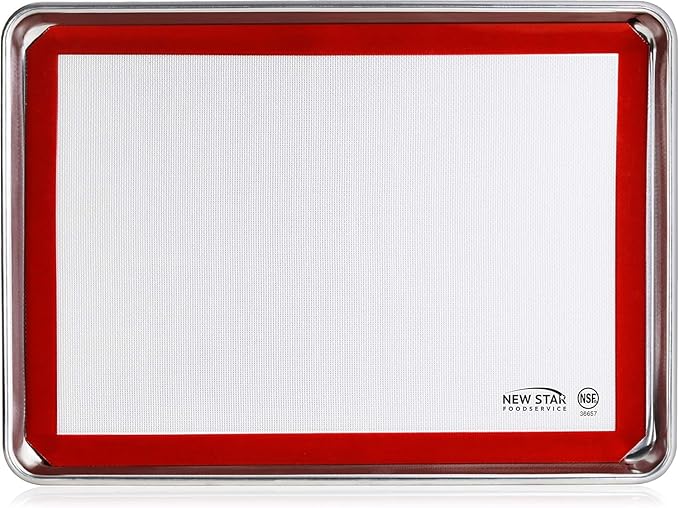 New Star Foodservice Commercial 18-Gauge Aluminum Sheet Pan and Silicone Baking Mat Set, 15 x 21 inch (Two-Thirds Size)