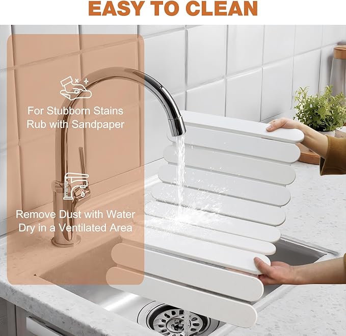 Stone Drying Mat for Kitchen Counter, Large Stone Dish Drying Mat Foldable Diatomaceous Earth Water Absorbing Mat for Dishes Bottles Cups Match Any Countertop White 24" x 16"