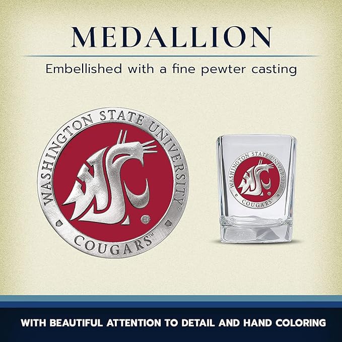 Heritage Pewter Washington State Square Shot Glass | Hand-Sculpted 1.5 Ounce Shot Glass | Intricately Crafted Metal Pewter Alma Mater Inlay
