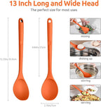 600ºF Heat Resistant Silicone Spoon: U-Taste 13.3in Solid Kitchen Cooking Spoon, Nonstick Food Grade Large & Long Soup Rubber Utensil for Mixing, Serving, Stirring, Basting, for Pot Cookware (Orange)