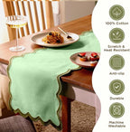 Folkulture Table Runner | Table Runners 90 inches Long | Scallop Table Runner for Farmhouse Decor or Boho Decor | Sage Green Table Runners for Dining Room Table Decor | Pastel Party Decorations