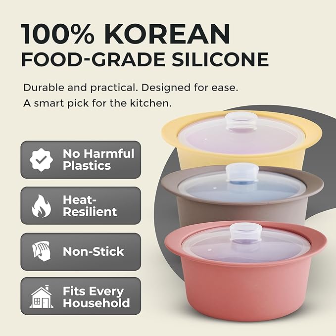 40oz Platinum Silicone Microwave Steamer Pot with Handle & Lid - Korean 100% Food-Grade Steamer Bowl, Heat-Resistant Cooker with Steam Holes, Easy Clean, Dishwasher Safe, Taupe Brown