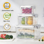 vacane 2 Pack Produce Saver with lids & Colanders, Clear Fruit Containers for Fridge Dishwasher Safe Berry Containers, BPA-Free Lettuce Keeper, Keep Vegetable Food Fresh