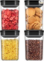 MR.SIGA 4 Pack Airtight Food Storage Container Set, BPA Free Kitchen Pantry Organization Canisters, One-handed Airtight Cereal Snack Candy Storage Containers, 1 L / 34oz, Medium, Black