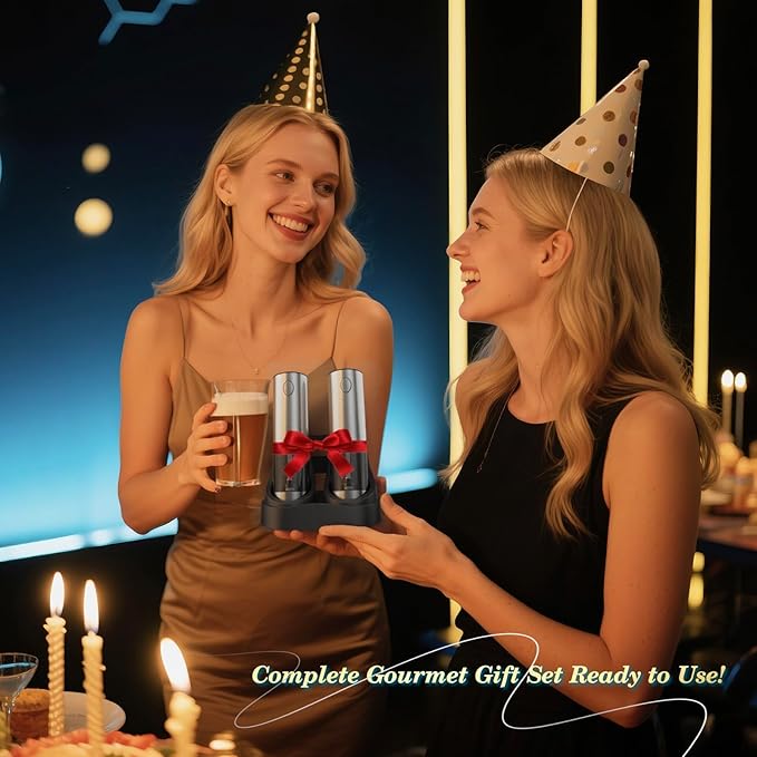 Electric Rechargeable Salt and Pepper Grinder Set - USB-C Charging Base, Large Capacity 100ml, Adjustable Coarseness, Stainless Steel Automatic (2 Pack)