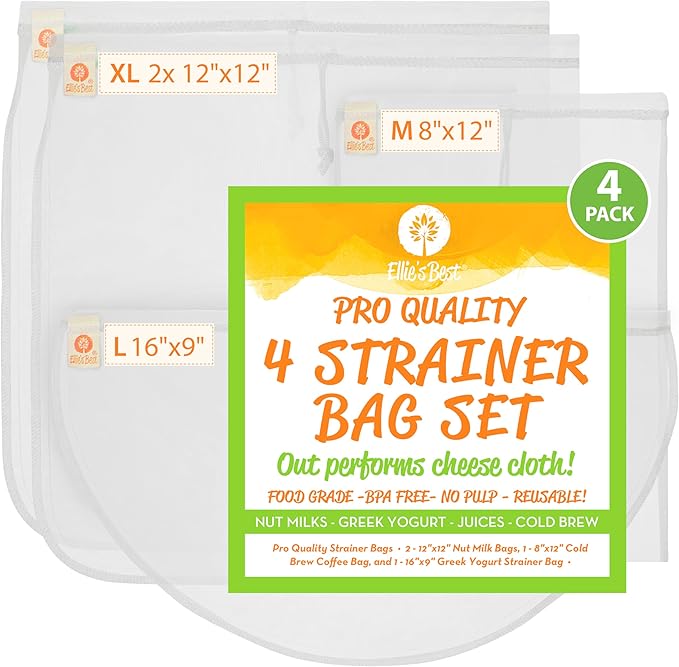 Pro Quality Nut Milk Bags, Greek Yogurt Strainer Bag & Cold Brew Coffee Bag - Commercial Grade Reusable All Purpose Almond Milk etc - Fine Mesh Food Grade BPA Free Nylon