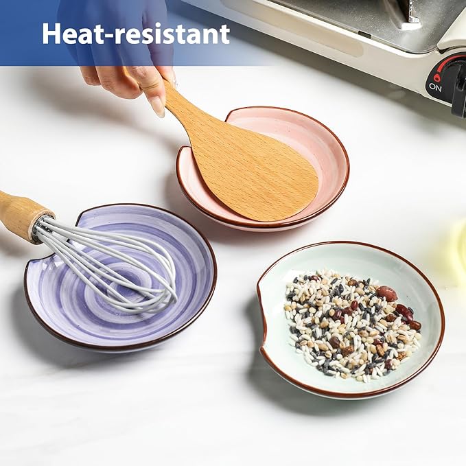 KitchenTour Spoon Rest for Stove Top, 4.7 inch Ceramic Spoon Holder for Kitchen Counter, Coffee Spoon Rest, Cooking Utensil Rest for Spatula, Set of 4, Assorted Warm Colors
