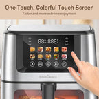 SEEDEEM Max XL Air Fryer 8QT, 10-in-1 Digital Air Fryer Oven with Color Touchscreen & Viewing Window, Toaster Oven Combo for Broil, Roast, Dehydrate, Bake – Silver