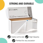 Exquisite Party Solids 60 Inch X 300 Feet Clear Plastic Table Cover Roll in A Cut - to - Size Box with Convenient Slide Cutter. Cuts Up to 36 Rectangle 8 Feet Plastic Disposable Tablecloths