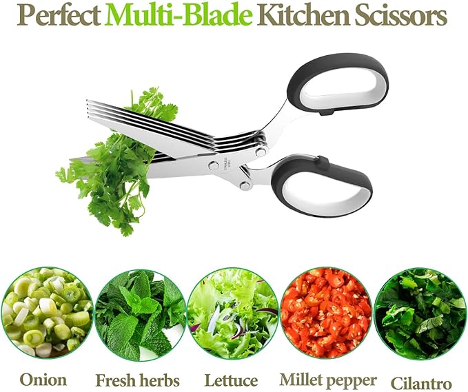 2025 Upgraded Herb Scissors, Effortless Herb Shears Cutter Tool with Sharp Stainless Steel Blades for Fresh Herbs, Must-Have Kitchen & Cooking Gadget, Black