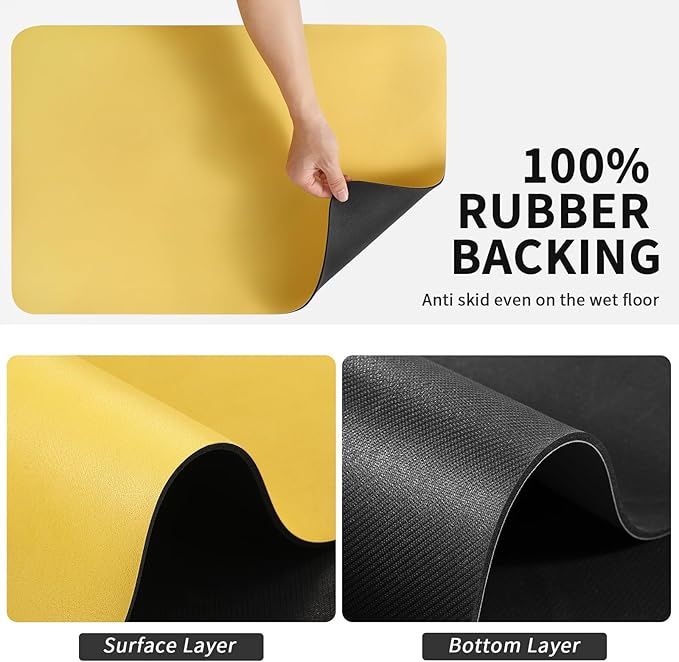 Dish Drying Mat for Kitchen Counter, Heat Resistant Drainer Mats with Non-slip Rubber Backed, Hide Stain Kitchen Super Absorbent Draining Mat, Easy to Clean Dish Rack Pad, Yellow 16"x18"