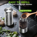 Electric Salt and Pepper Grinder Set, Rechargeable Salt and Pepper Shaker with LED light and Charging Base, Automatic Salt Pepper Mill Grinders with 6 Adjustable Coarseness, One-Hand Operation