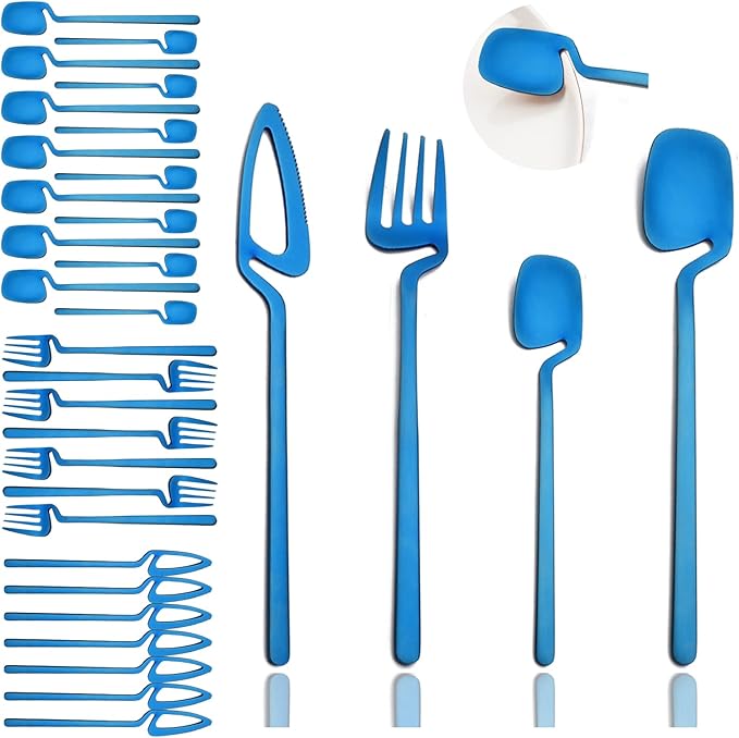 JASHII Flatware Set 32-piece Silverware Set Matte Finished Cutlery Set Service for 8 Include Knife/Fork/Spoon/Coffee spoon Dishwasher Safe (Blue)
