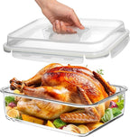 4800 ML / 163 oz / 21 Cup LARGE Glass Food Storage Container with Airtight Locking Lid. Ideal Storing food, Vegetables, Fruits. Baking Casserole, Lasagna, Roasting Turkey, Chicken BPA Free Oven Safe