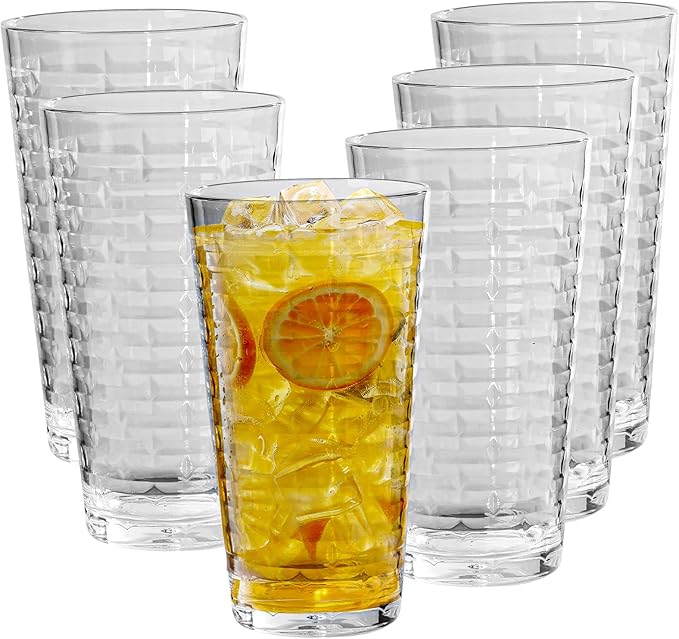 Acrylic Clear Highball Plastic Cups | Plastic Reusable Tumblers 22oz (Set of 6) | Stackable | BPA-free Tumblers | Shatterproof | Top-rack Dishwasher Safe