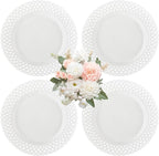 Large White Dinner Plates 12 inch, Ceramic Dinner Plates Set of 4, Basketweave Wide Rim Stackable Hotel Value Round Coupe Shape for Restaurant, Kitchen, Party, Home, Gifts, Microwave Dishwasher Safe