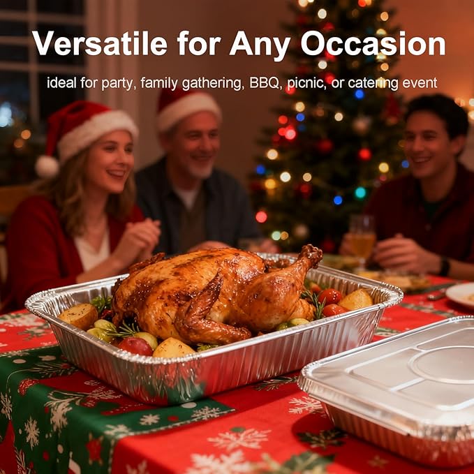 Aluminum Foil Pans 9x13 - Disposable Half Size Deep Steam Table Tin Foil Pans for Oven Baking Cake, Roasting Turkey, Food Prepping, Storing, Freezing, Chafing (25 Pack with Lids)
