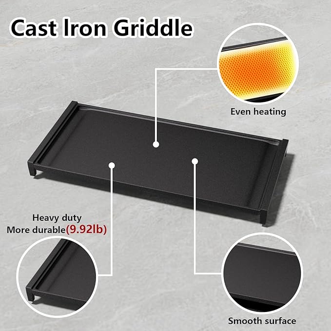 WB31X24738 Heavy-duty Cast Iron Griddle Replacement for GE Stove WB31X24998 Center Griddle Plate General Electric Gas Range Stove Top Grid JGB700SEJ4SS JGSS66SEL3SS Flat Top Pan