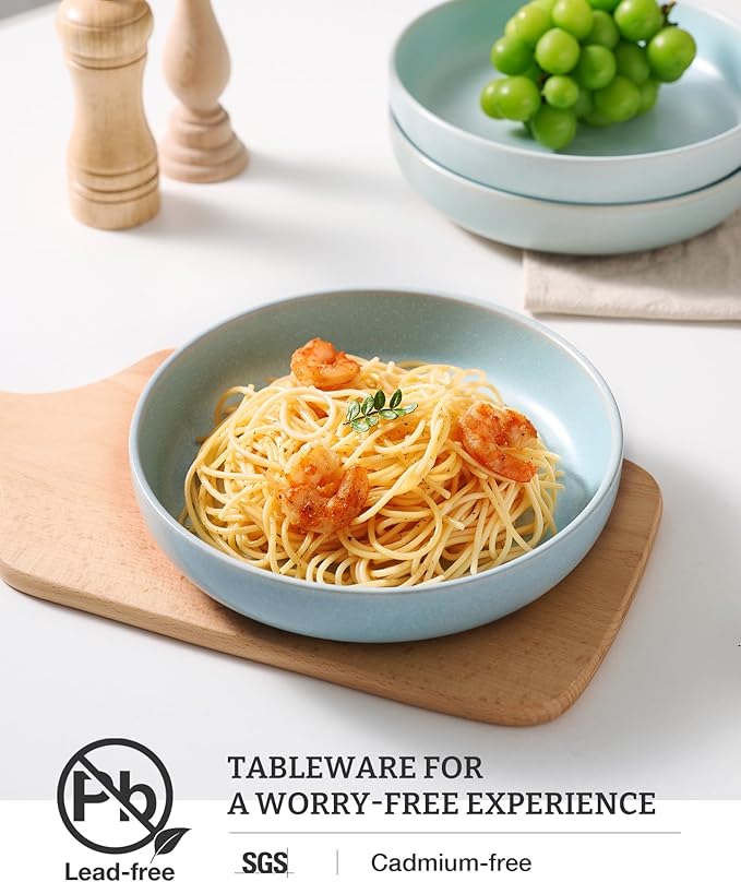 famiware Milkyway 33 oz Bowl Set, Pasta Bowls Set of 6, Salad Bowls Perfect for Your Friend for Housewarming, Thanksgiving, Christmas, Light Blue