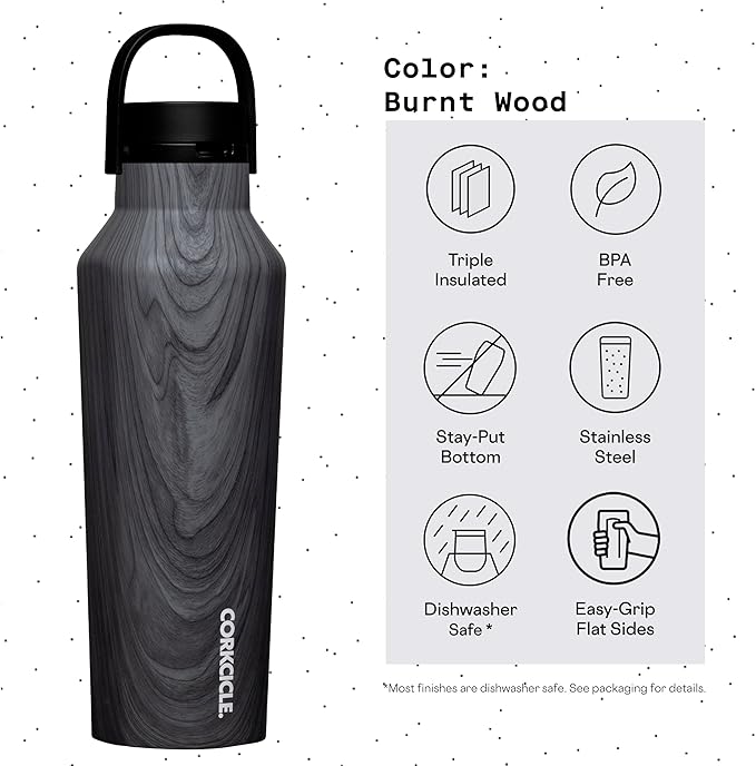 Corkcicle Sport Canteen Insulated Tumbler, Burnt Wood, 20 oz – Reusable Water Bottle Keeps Beverages Cold for 25 Hours & Hot 12 Hours – Cupholder Friendly Tumbler with Screw-On Cap