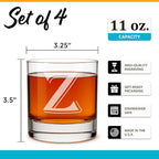 Monogrammed Gifts for Men - 4PC 11 Oz Custom Whiskey Glasses (Z-Monogram) - Engraved Whiskey Glasses - Personalized Whiskey Glasses - Unique Bourbon Glasses - Personalized Glass Gifts for Dad