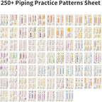 Piping Tips Practice Board Guide Paper Sheets 250+ Cake Decorating Tips Techniques Tutorial Patterns 74 Sheets/Set