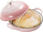 Enameled Round Cast Iron Bread Oven, 6 Qt Cast Iron Dutch Oven for Homemade Sourdough Bread Baking, Bread Dome Pot with Cloche Lid (Gradient Pink)