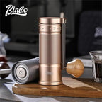 Bincoo Manual Coffee Grinder with Foldable Handle– External Setting Hand Coffee Grinder with Steel Burr,Compact and Portable for Home/Travel/Camping(Champagne)