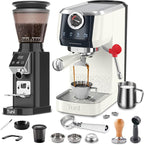 Tuni E2 𝑬𝒔𝒑𝒓𝒆𝒔𝒔𝒐 𝑴𝒂𝒄𝒉𝒊𝒏𝒆 with G1 Noir 𝑪𝒐𝒏𝒊𝒄𝒂𝒍 𝑪𝒐𝒇𝒇𝒆𝒆 𝑮𝒓𝒊𝒏𝒅𝒆𝒓 and 𝑩𝒐𝒕𝒕𝒐𝒎𝒍𝒆𝒔𝒔 𝑷𝒐𝒓𝒕𝒂𝒇𝒊𝒍𝒕𝒆𝒓 Set | 48 Grind Settings | Professional Home Barista Kit