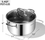 DELUXE Hybrid Ceramic Nonstick 5.4-Quart Dutch Oven with Tempered Glass Lid, Dishwasher Oven Safe, Induction Ready, PFOA Free Compatible with All Cooktops